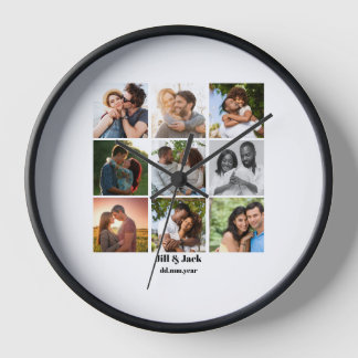 Personalised 9 Photo Collage Template for Couples Clock