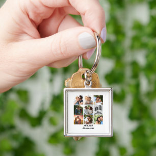 Personalised 9 Photo Collage Template for Couples Key Ring