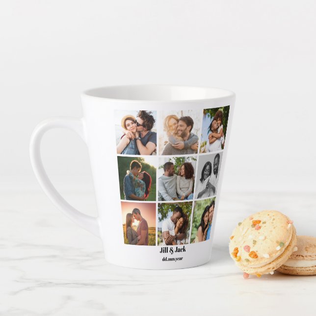 Personalised 9 Photo Collage Template for Couples Latte Mug (In Situ)