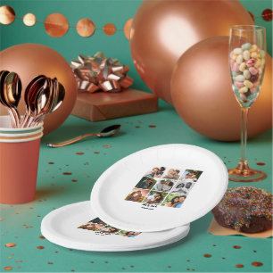 Personalised 9 Photo Collage Template for Couples Paper Plate