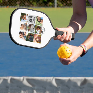 Personalised 9 Photo Collage Template for Couples Pickleball Paddle