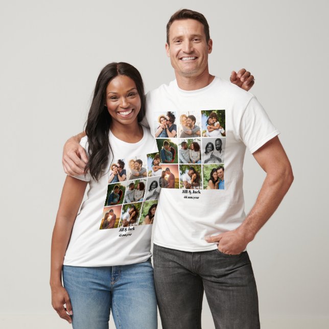 Personalised 9 Photo Collage Template for Couples T-Shirt (Unisex)