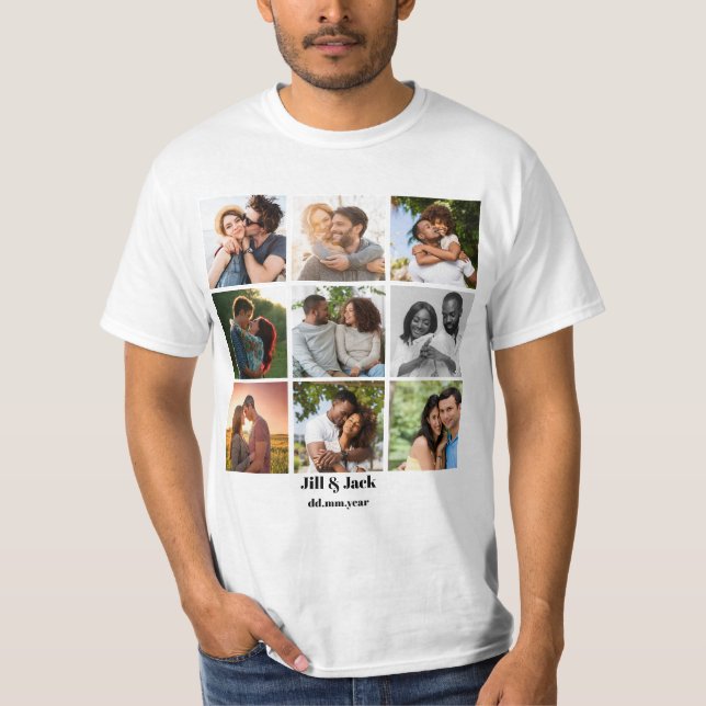 Personalised 9 Photo Collage Template for Couples T-Shirt (Front)