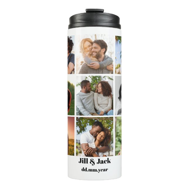 Personalised 9 Photo Collage Template for Couples Thermal Tumbler (Front)