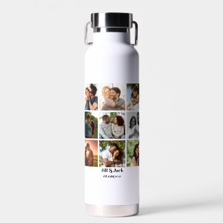 Personalised 9 Photo Collage Template for Couples Water Bottle