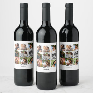 Personalised 9 Photo Collage Template for Couples Wine Label