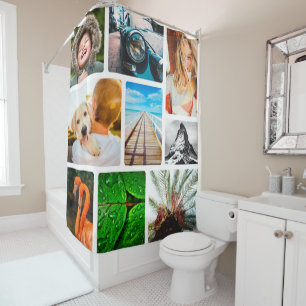 Personalised 9 Photo Collage Template Framed Shower Curtain