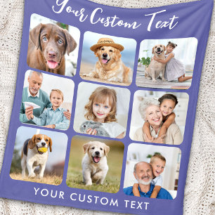 Personalised 9 Photo Collage Trendy Periwinkle Fleece Blanket
