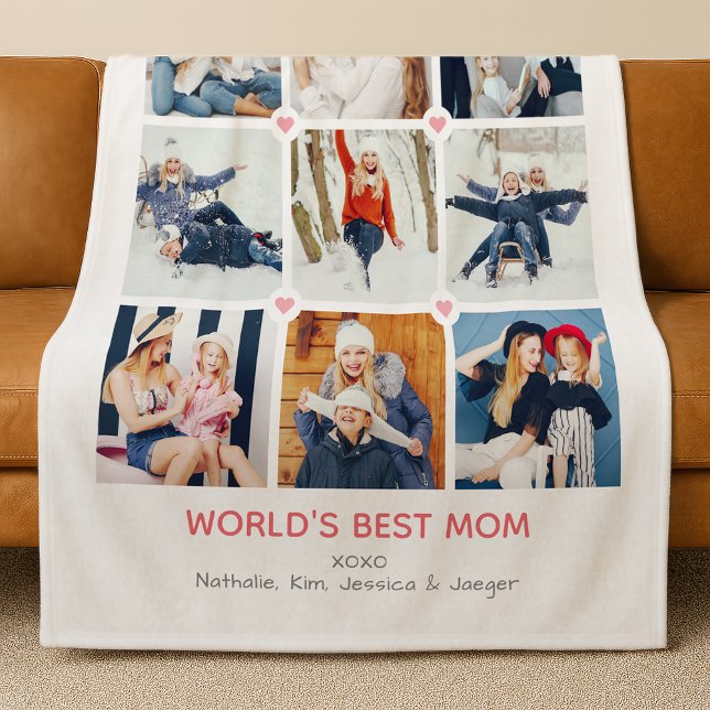 Personalised 9-Photo 'World's Best Mum' Fleece Blanket (Creator Uploaded)