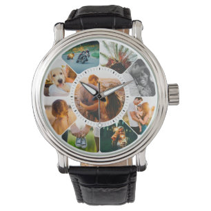 Personalised 9 Rounded Photos Wrist Watch