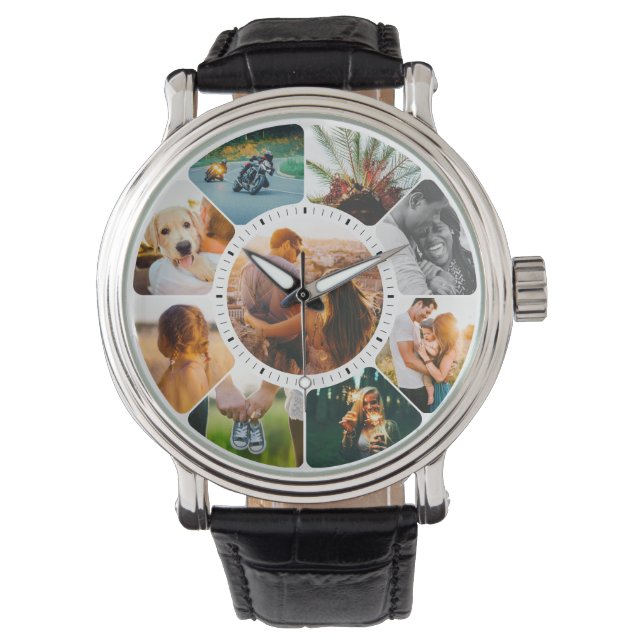 Personalised 9 Rounded Photos Wrist Watch (Front)