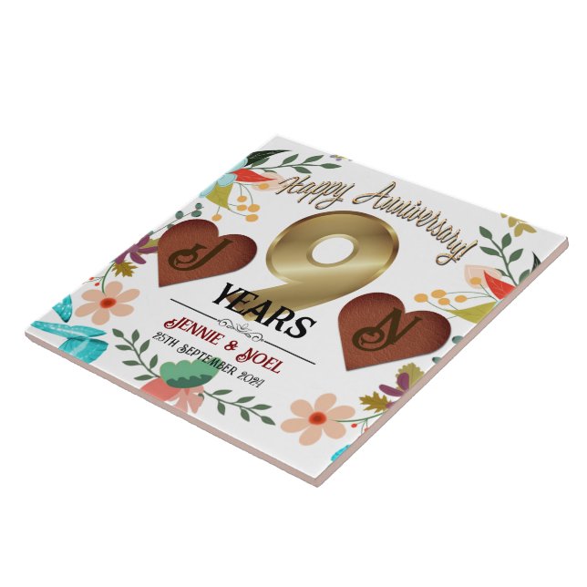 Personalised 9th Anniversary Gift Tile (Side)