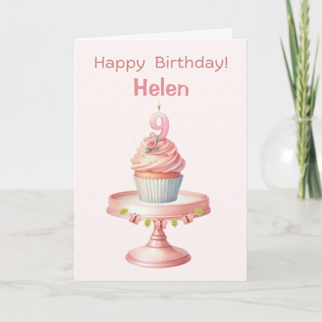 Personalised 9th Birthday Cupcake Card (Front)