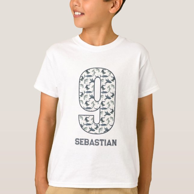Personalised 9th Birthday Shark Shirt  (Front)