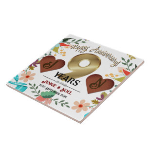 Personalised 9th Pottery Anniversary Gift Tile