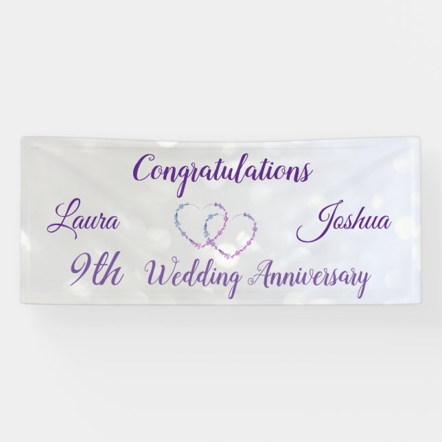 Personalised 9th Wedding Anniversary Banner (Horizontal)