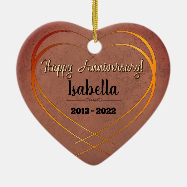 Personalised 9th Wedding Anniversary Gift Ceramic Tree Decoration (Front)