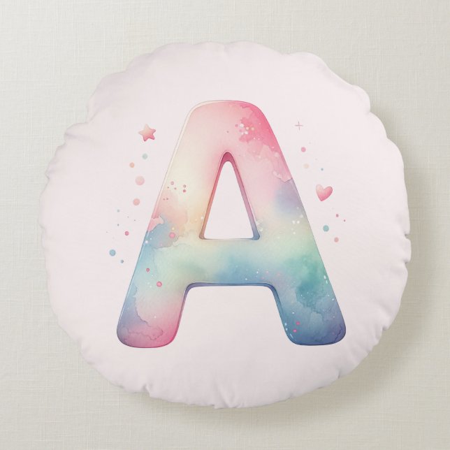 Personalised 'A' Birth round pillow (Front)
