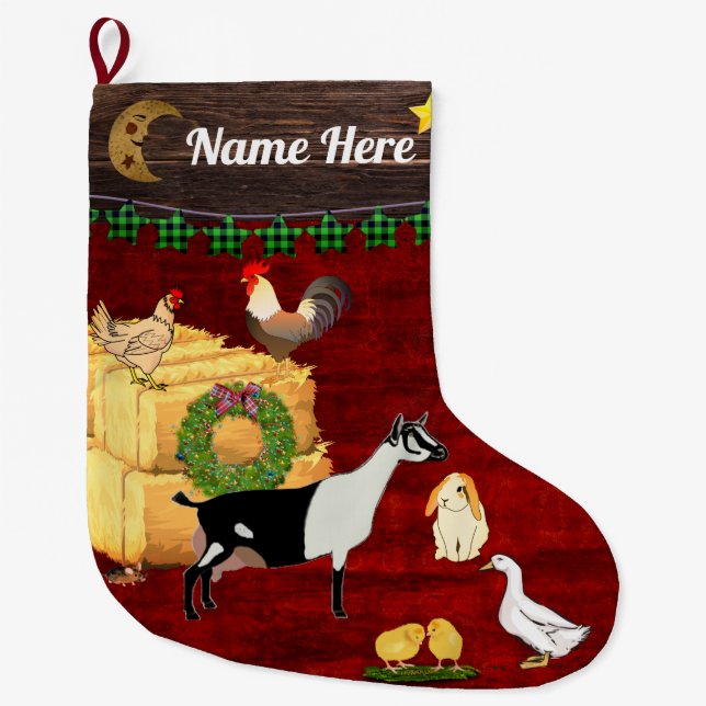 Personalised - A Country Christmas Alpine Goat Lar Large Christmas Stocking (Front)