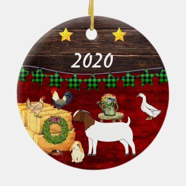 Personalised - A Country Christmas Boer Goat Ceramic Tree Decoration (Back)