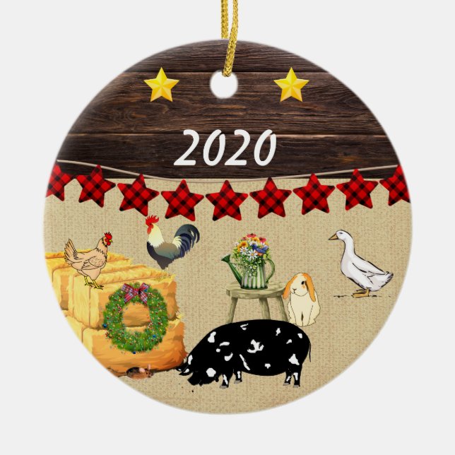 Personalised - A Country Christmas KuneKune Pig Ceramic Tree Decoration (Front)