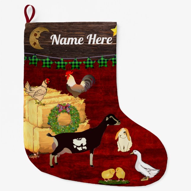 Personalised - A Country Christmas LaMancha Goat Large Christmas Stocking (Front)