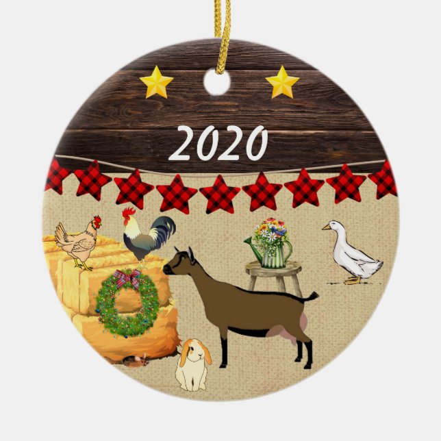 Personalised - A Country Christmas Nigerian Goat Ceramic Tree Decoration (Front)
