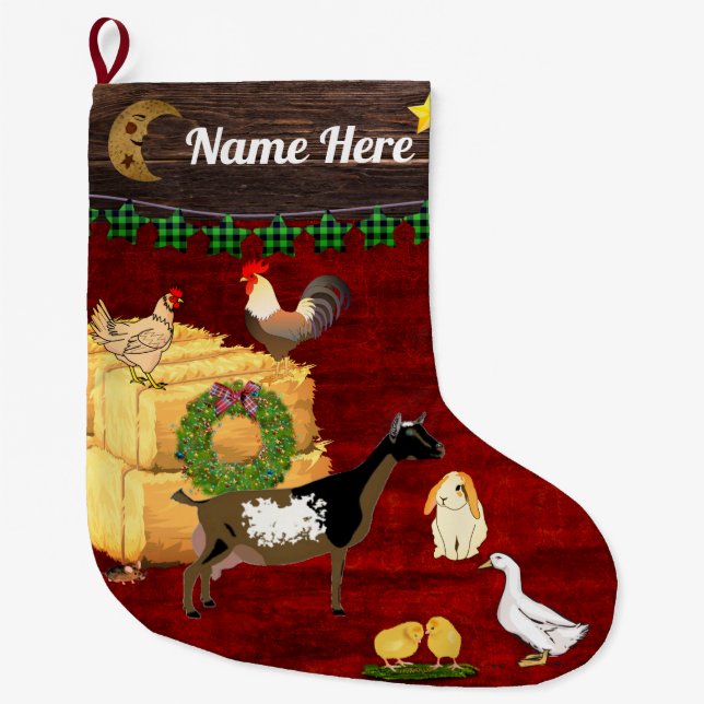 Personalised - A Country Christmas Nigerian Goat Large Christmas Stocking (Front)