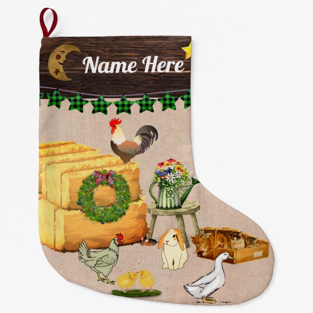 Personalised - A Country Christmas on the farm Large Christmas Stocking (Front)