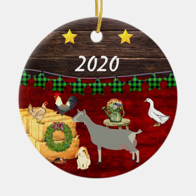 Personalised - A Country Christmas Toggenburg Goat Ceramic Tree Decoration (Front)