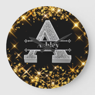 Personalised A Initial Silver Monogram Your Name Large Clock