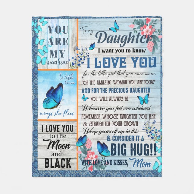 Personalised A Letter To My Daughter, Butterflies Fleece Blanket (Front)