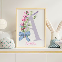 Personalised A Nursery Art Work with Flowers