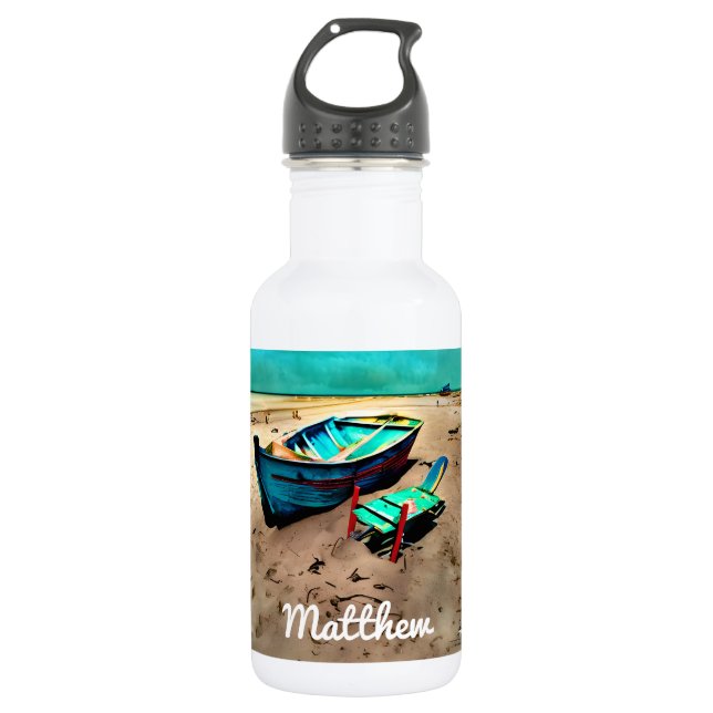 Personalised Abandoned Beach  Lifeguard Chair 532 Ml Water Bottle (Front)