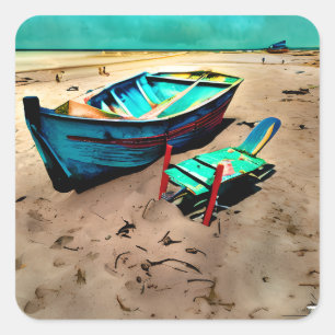 Personalised Abandoned Beach Lifeguard Chair Square Sticker