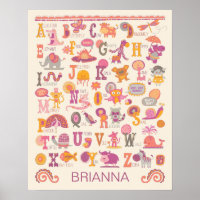 Personalised ABC Animal Alphabet Girl Poster