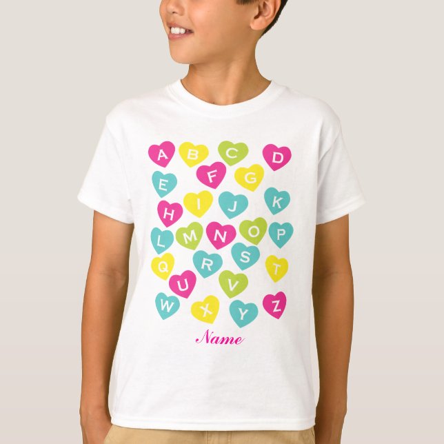 Personalised ABCs Alphabet Hearts T-Shirt (Front)