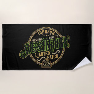 Personalised Absinthe Herbal Spirit Liquor Label Beach Towel