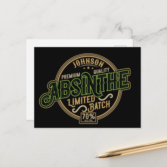 Personalised Absinthe Herbal Spirit Liquor Label Postcard (Front/Back In Situ)