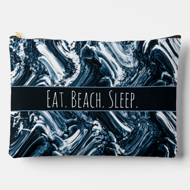 Personalised Abstract Blue and White Wave Accessory Pouch (Front)