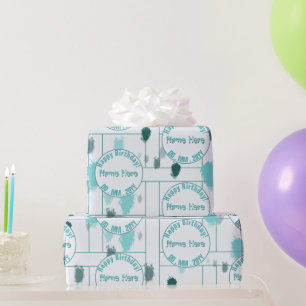 Personalised Abstract Blue Grey Green Colour Splas Wrapping Paper