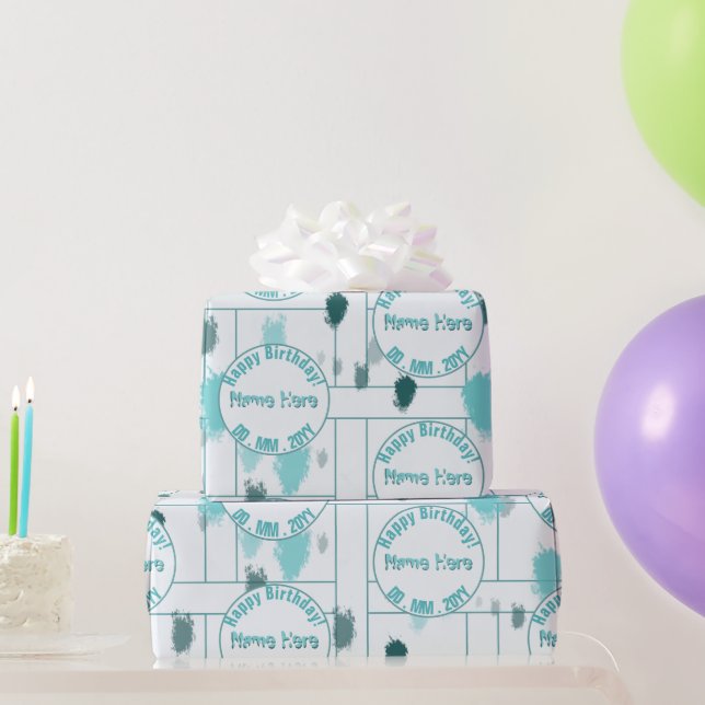 Personalised Abstract Blue Grey Green Colour Splas Wrapping Paper (Party Gifts)