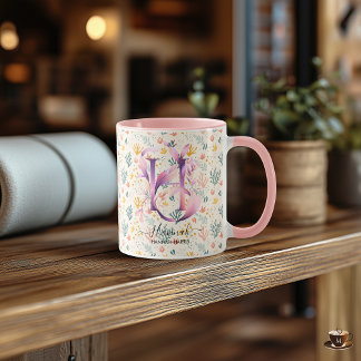 Personalised Abstract Boho Chic Floral Monogram H Mug
