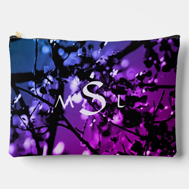 Personalised Abstract Botanical Blue/Purple  Accessory Pouch (Front)