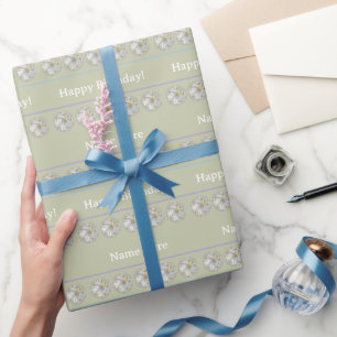 Personalised Abstract Daisy Floral Art Green Blue Wrapping Paper