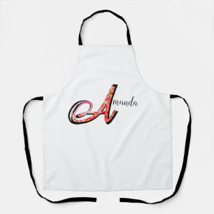 Personalised abstract fall leaves monogram A Apron