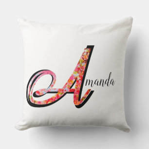 Personalised abstract fall leaves monogram A Cushion