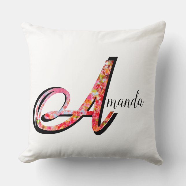 Personalised abstract fall leaves monogram A Cushion (Front)