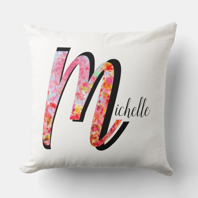 Personalised abstract fall leaves monogram M Cushion (Front)
