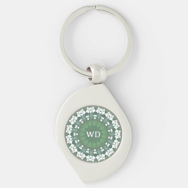 Personalised Abstract Floral Elegant Spring Green Key Ring (Front)